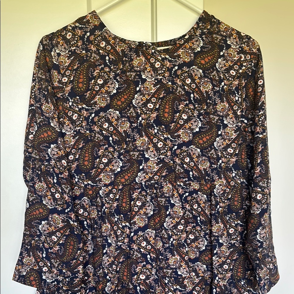 NATURAL LIFE navy and Orange Midi Dress 3/4 Sleeve